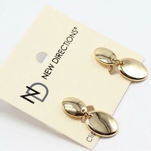 New Directions Hammered Gold Tone Clip-On Drop Earrings 1.5”